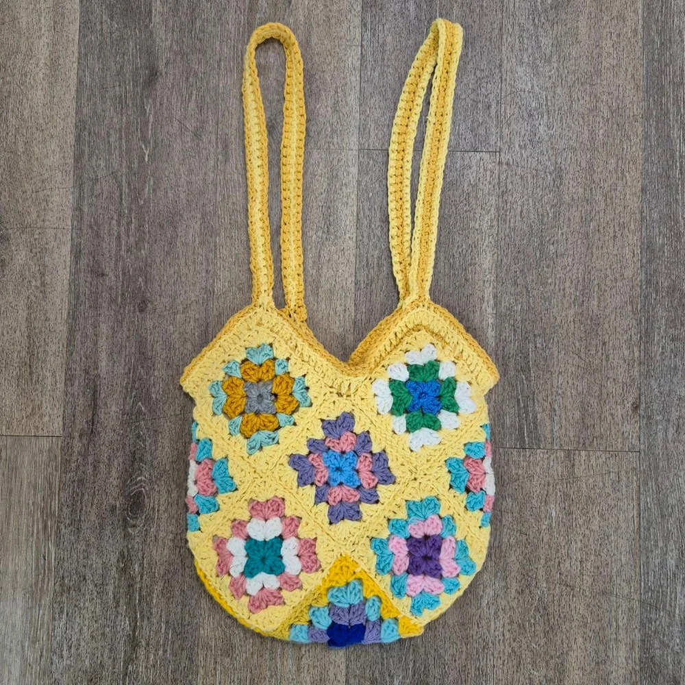 Crochet Tote Bag One Size Yellow Multi-color‎
